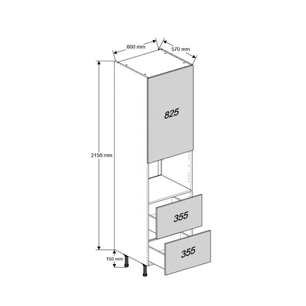 600 Tall Height Single 450h Microwave/Compact Housing Cabinet with 2-Pan Drawers