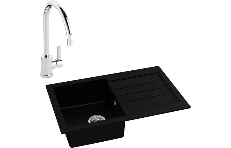 Abode Xcite 1B Inset Black Metallic Sink & Atlas Tap Pack