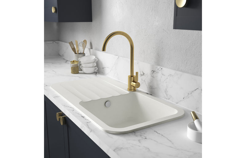 Abode Dune 1B & Drainer Granite Inset Sink - Frost White