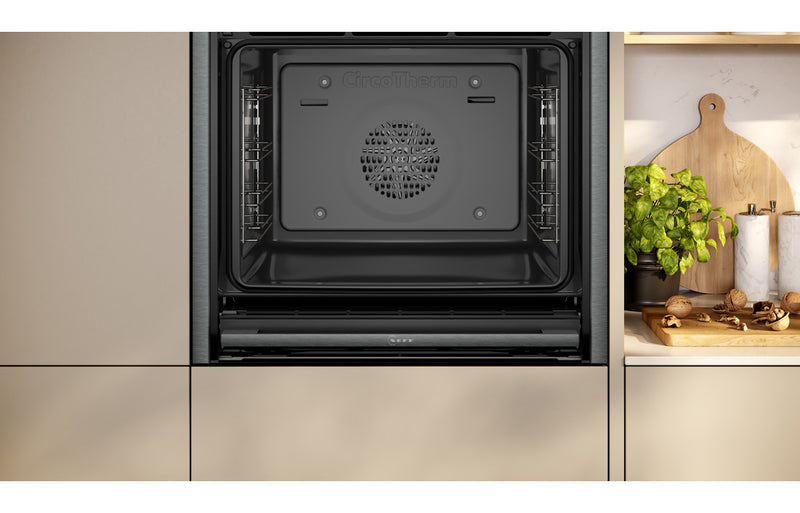 Neff N70 B54CR31G0B Single Slide & Hide Electric Oven - Black with Steel Trim