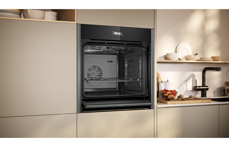 Neff N70 B54CR31G0B Single Slide & Hide Electric Oven - Black with Steel Trim