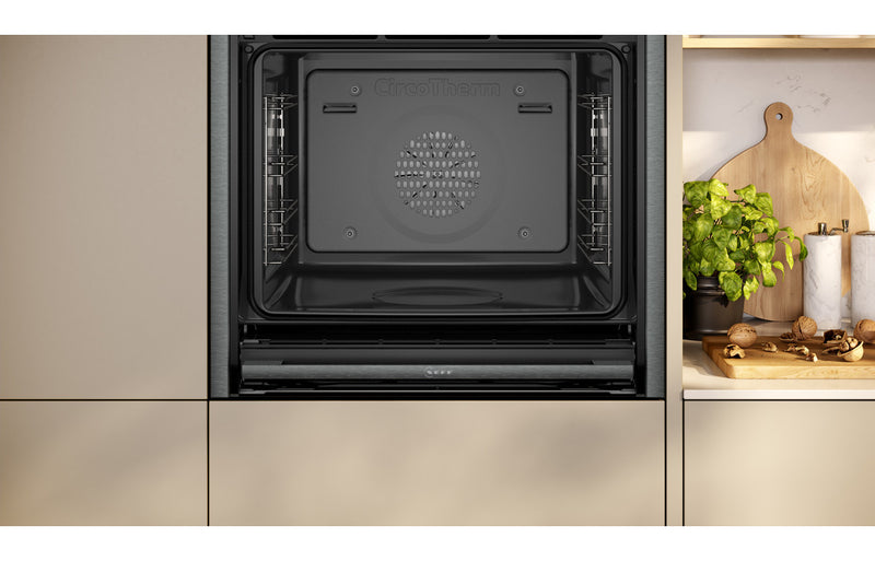 Neff N90 B64FS31G0B Single Slide & Hide Electric Oven with Steam - Black with Graphite Trim