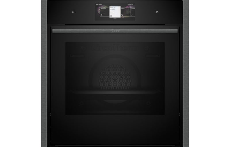 Neff N90 B64FT53G0B Single Slide & Hide Electric Oven with Steam - Black with Graphite Trim