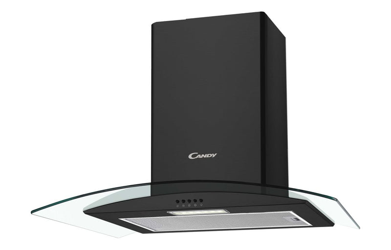 Candy CGM60NN 60cm Curved Glass Chimney Hood - Black steel & Glass