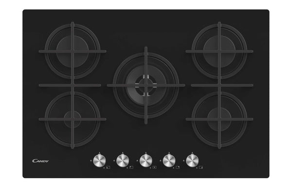 Candy CVG74WPB 75cm Gas Hob - Black Glass