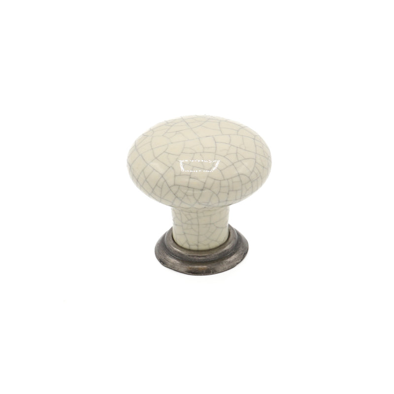 Ceramic Round Knob Cream Crackle/Pewter