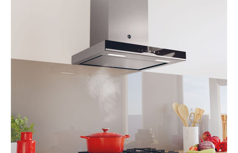 Hoover H500 HTS6CBK5XWIFI 60cm T-Shape Chimney Hood - Black Glass & Stainless Steel