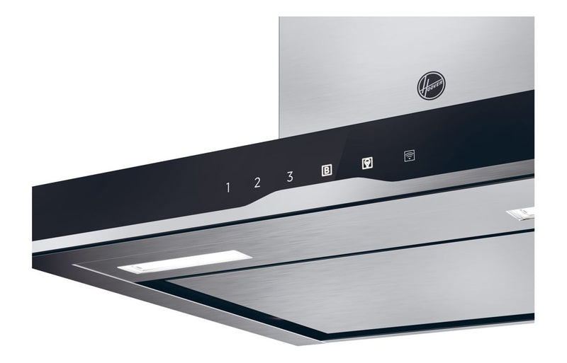 Hoover H500 HTS6CBK5XWIFI 60cm T-Shape Chimney Hood - Black Glass & Stainless Steel