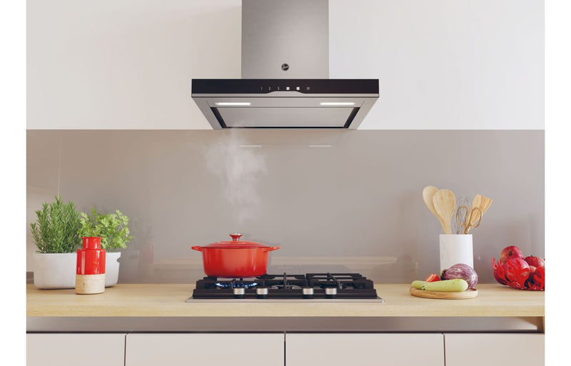 Hoover H500 HTS6CBK5XWIFI 60cm T-Shape Chimney Hood - Black Glass & Stainless Steel