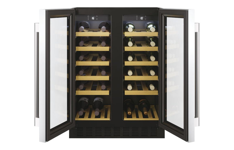 Hoover H500 HWCB 60D UK/N 60cm 2-Door Wine Cooler - Black Glass & Stainless Steel