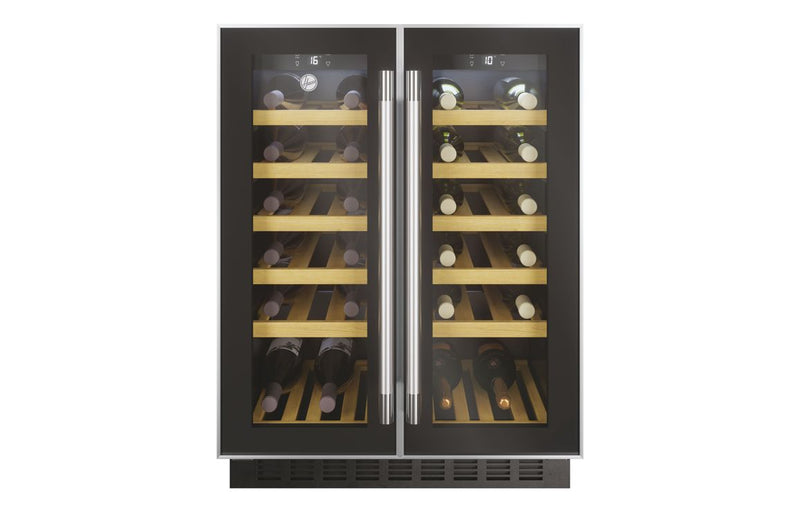 Hoover H500 HWCB 60D UK/N 60cm 2-Door Wine Cooler - Black Glass & Stainless Steel