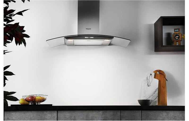 Hotpoint PHGC9.4FLMX 90cm Curved Glass Chimney Hood - Stainless Steel