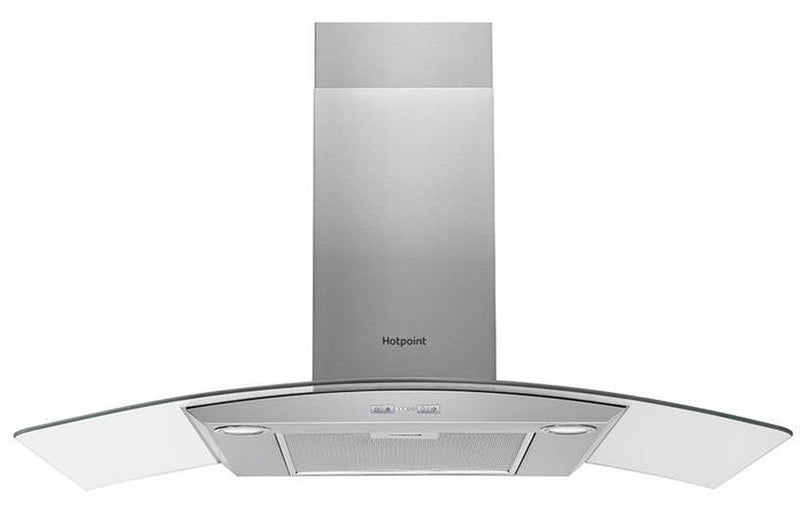 Hotpoint PHGC9.4FLMX 90cm Curved Glass Chimney Hood - Stainless Steel