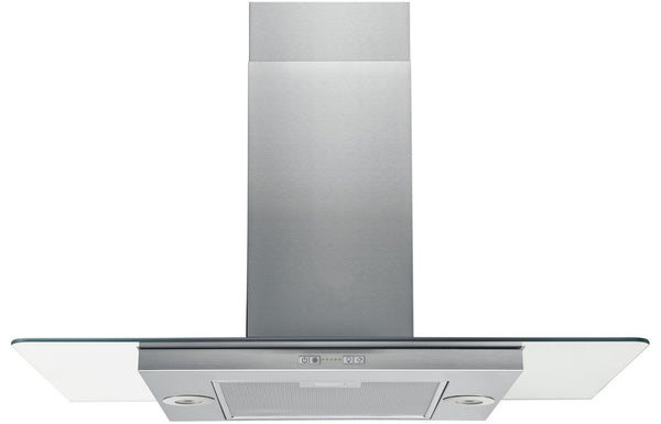 Hotpoint UIF 9.3F LB X 90cm Flat Glass Island Hood - Glass & Stainless Steel