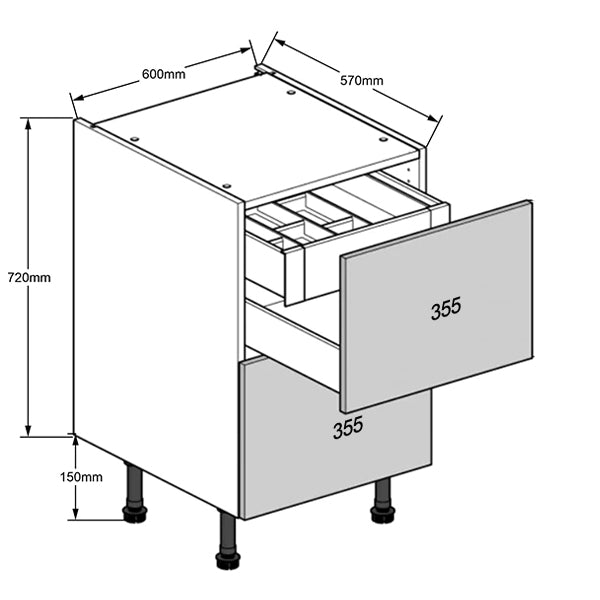 600 2-Drawer Cabinet with Concealed Cutlery Drawer and Tray