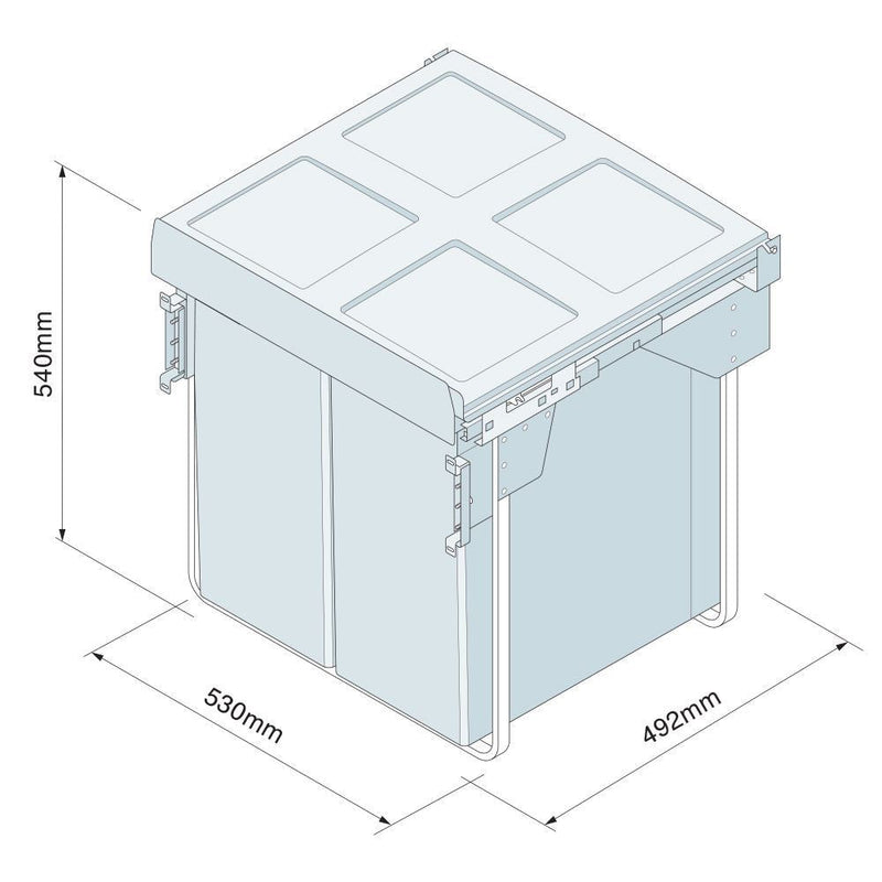 Innostor, Pull Out Waste Bin, Segregated 68 Litre Capacity