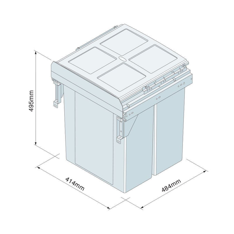 Innostor, Pull Out Waste Bin with Soft Close, Side Mounted, Segregated 62 Litre Capacity