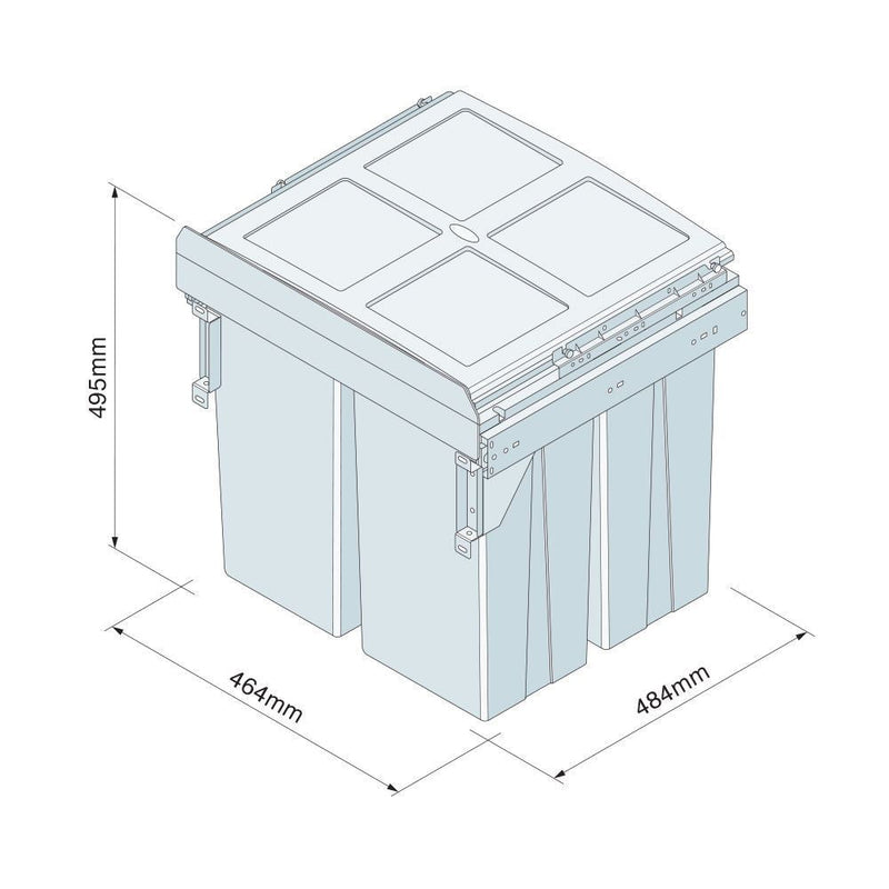 Innostor, Pull Out Waste Bin with Soft Close, Side Mounted, Segregated 68 Litre Capacity