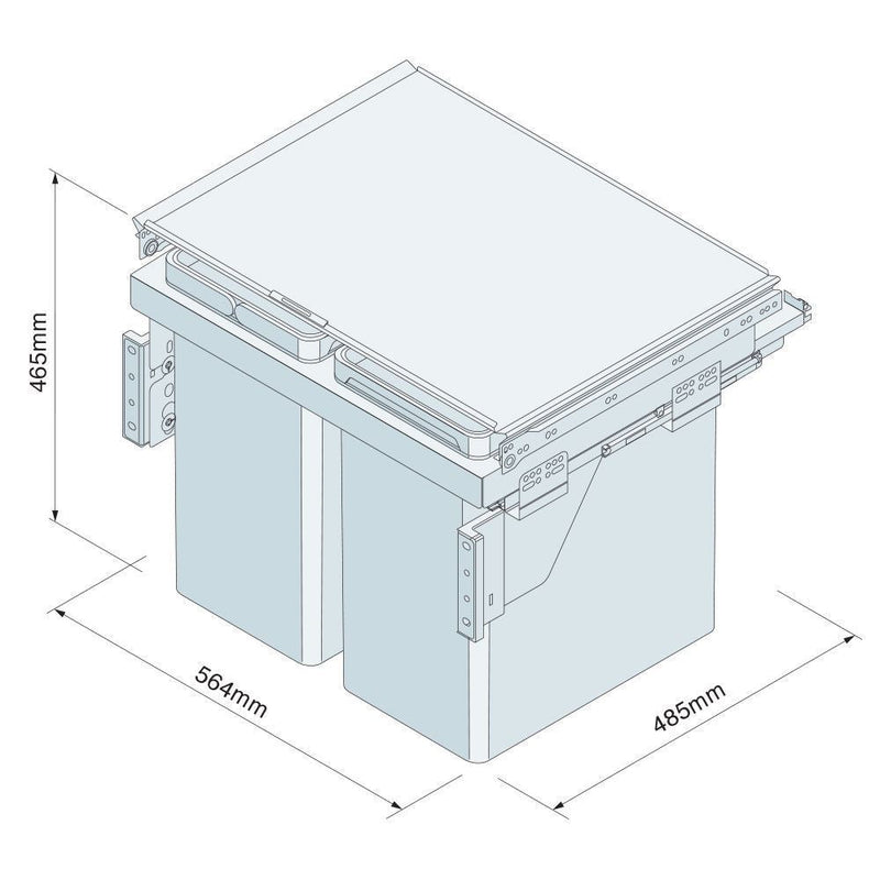 Innostor Plus, Pull Out Triple Recycling Waste Bin, Segregated 56 Litre Capacity