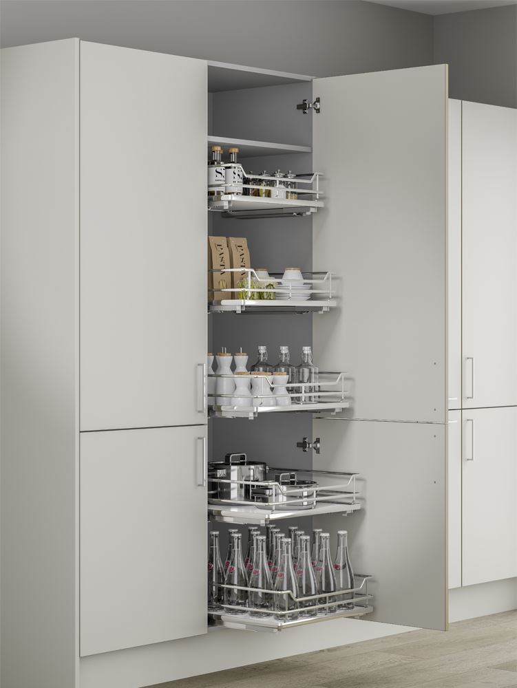 Innostor Plus, Individual Pull Out 5 Piece Larder Pack with Soft Close, To Suit 500mm Wide Base Cabinet, Chrome / Grey